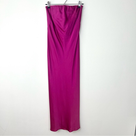 Vintage Nicole Miller Satin Strapless Maxi Slip Dress Magenta - Picture 1 of 9